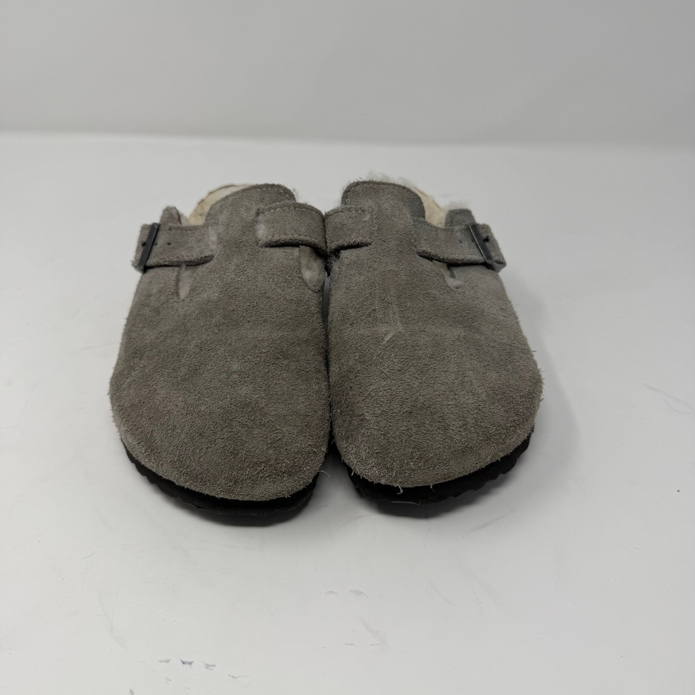 Birkenstock Boston Shearling Clogs Stone Coin Gray Suede Women Size 38